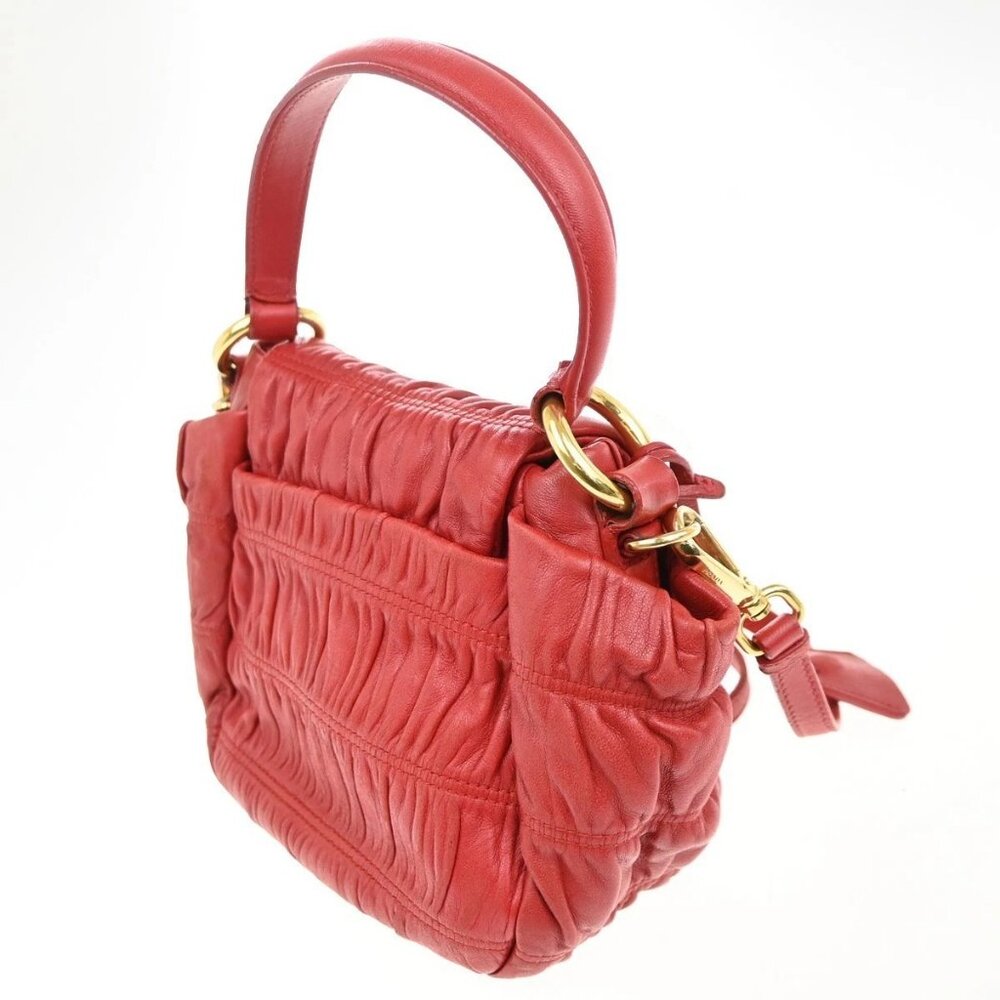 PRADA Logo Shoulder Hand Bag Nappa Leather Red GHW Italy 78CA652 - Picture 4 of 16